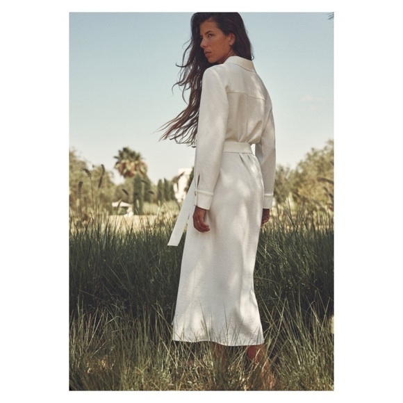 ZARA Ivory Gold Detail Long Sleeve Tailored Midi Shirt Dress XL Blogger Favorite - Picture 5 of 8